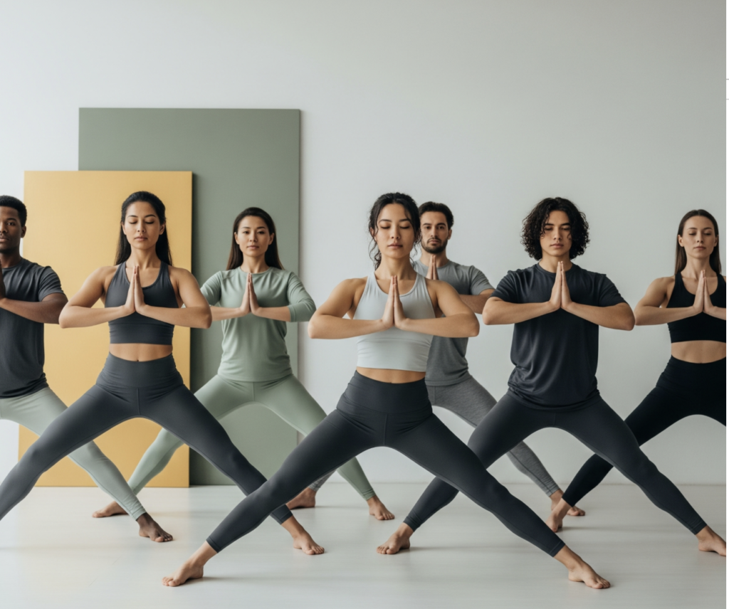 Group coed Yogis Star pose