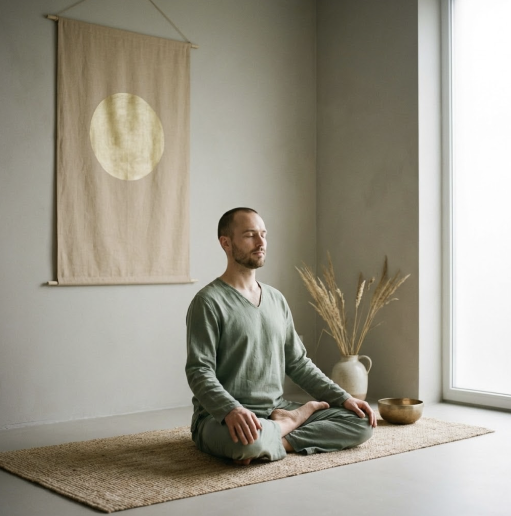 Restorative yoga practice and guided body scan supporting nervous system recovery