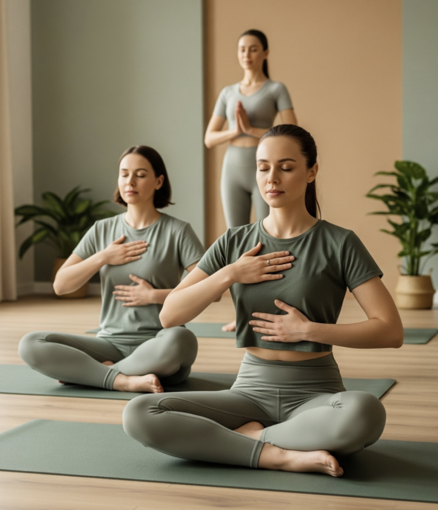 Students practicing breath work to help with nervous system regulation yoga